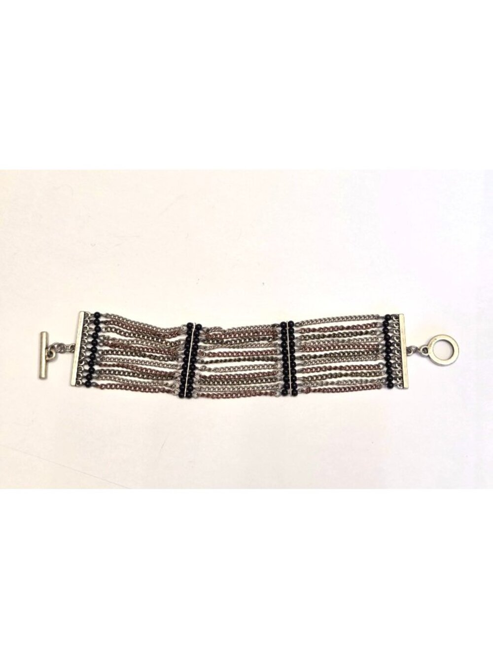 Multicolor Chain Bracelet With Black Bead Accents & Toggle Clasp
